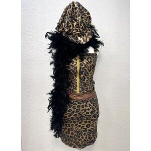 Costumes USA Adult ONE SIZE Leopard Pimpette Dress COSTUME Dress, Hat, Boa EUC